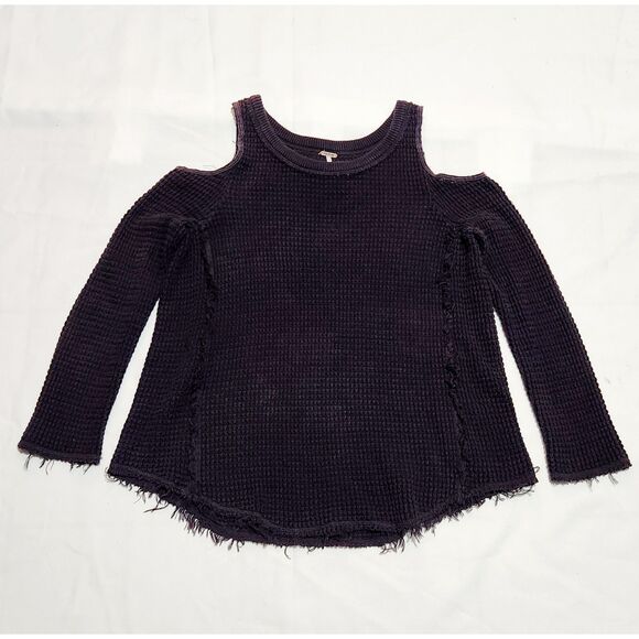 Free People Sunset Black Cold Sweater XS Distressed Washed Out 100% Cotton - Picture 2 of 9